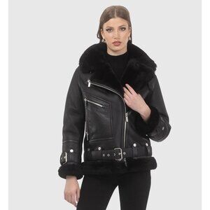 NWT Gorski Genuine Shearling Moto Zip Leather Jacket XS